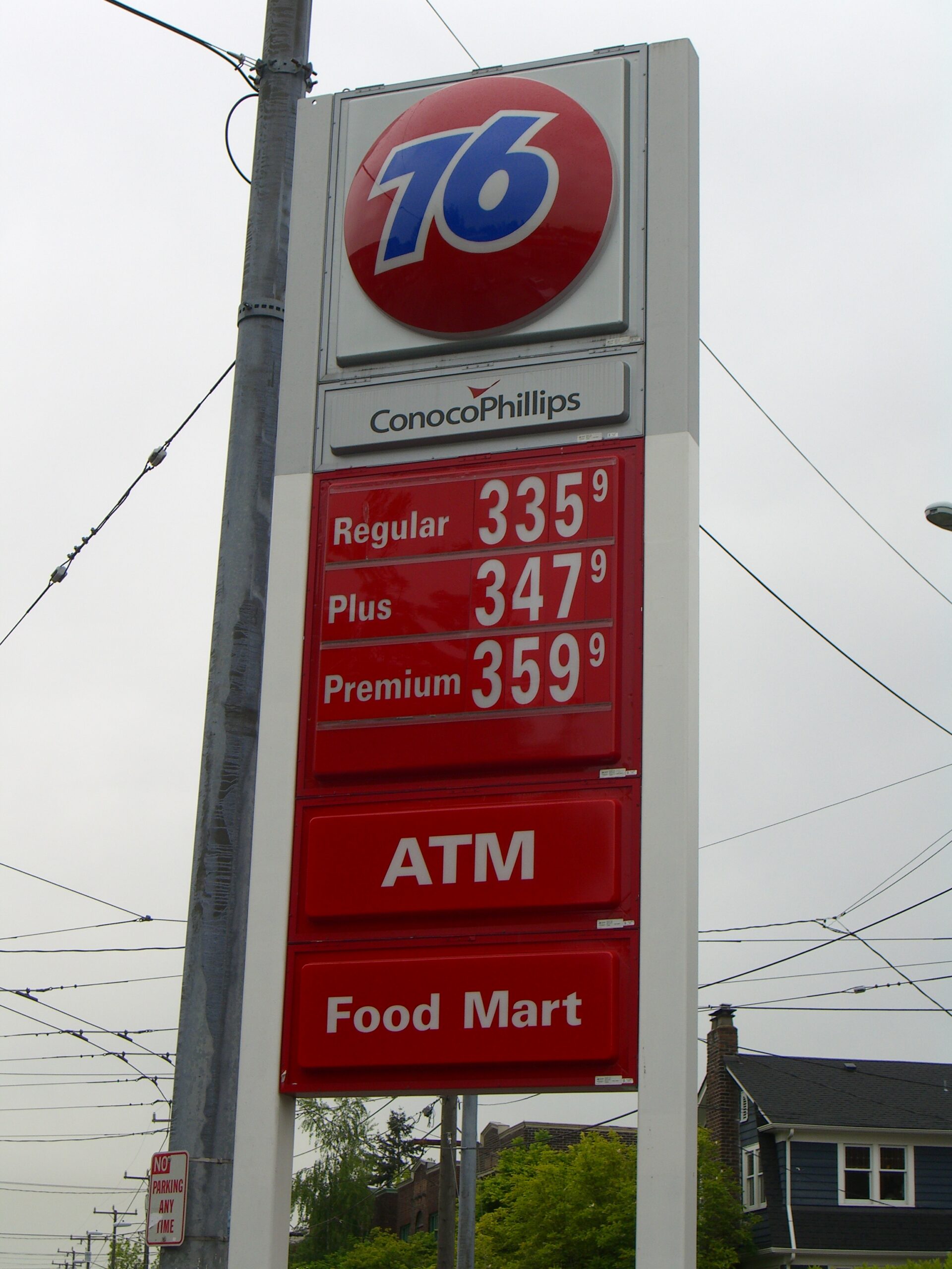 High gas prices at a gas station in downtown Seattle