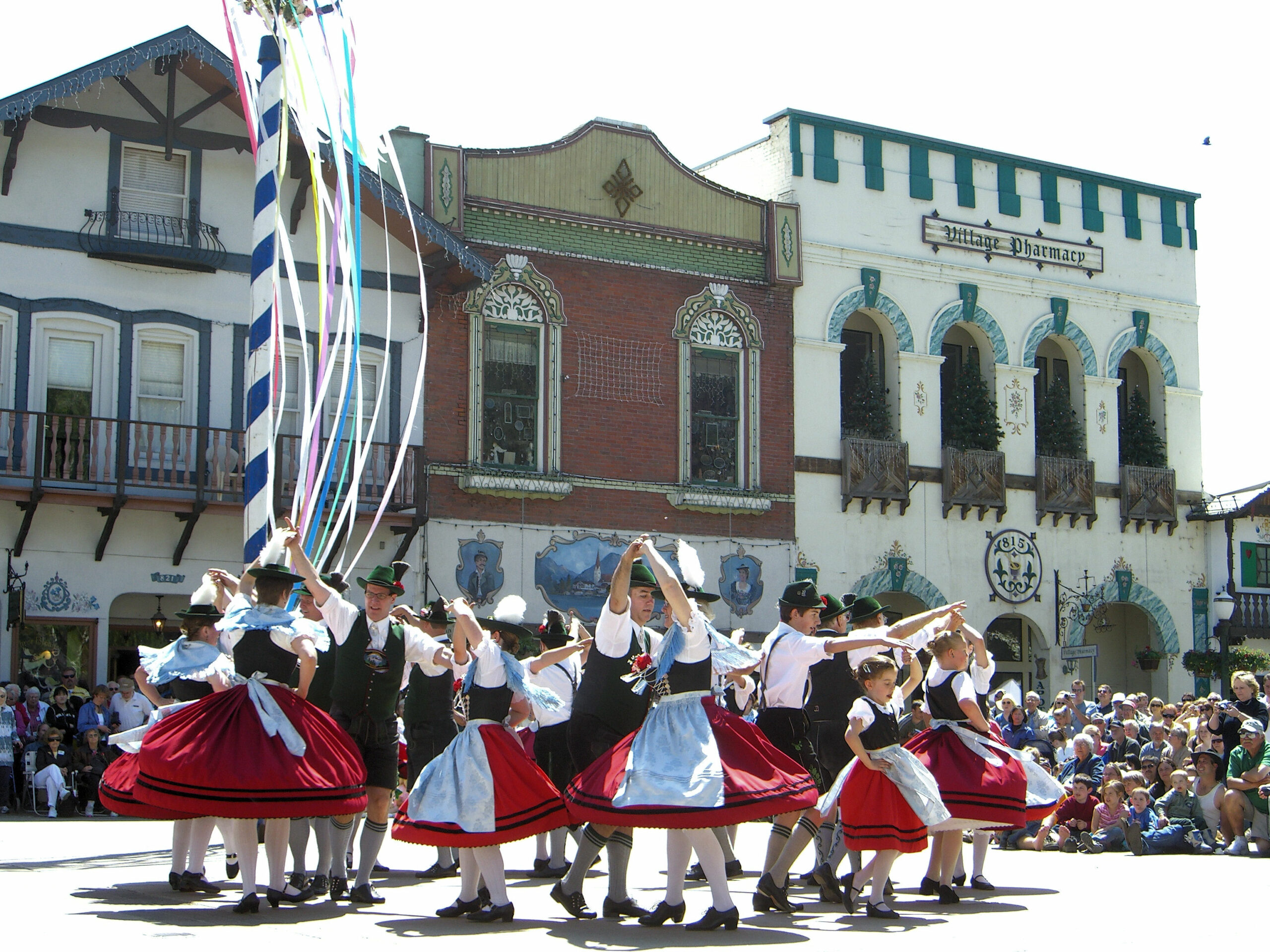 Local residents dance in lederhosen and dirndls during Leavenworth's annual Maifest festival.