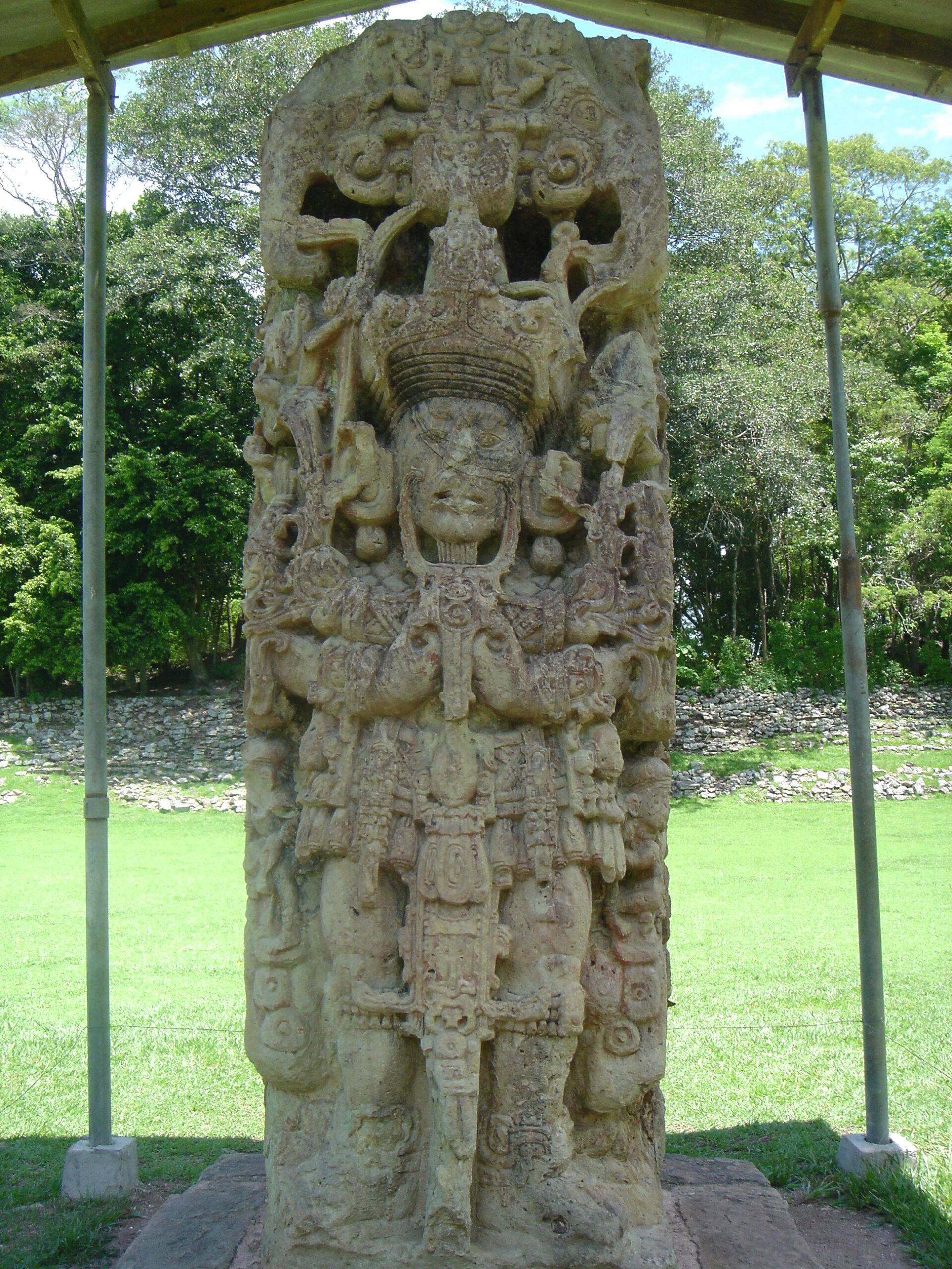 A stele depicting 18 Rabbit, one of anicent rulers of the Mayan city of Copï¿½n.