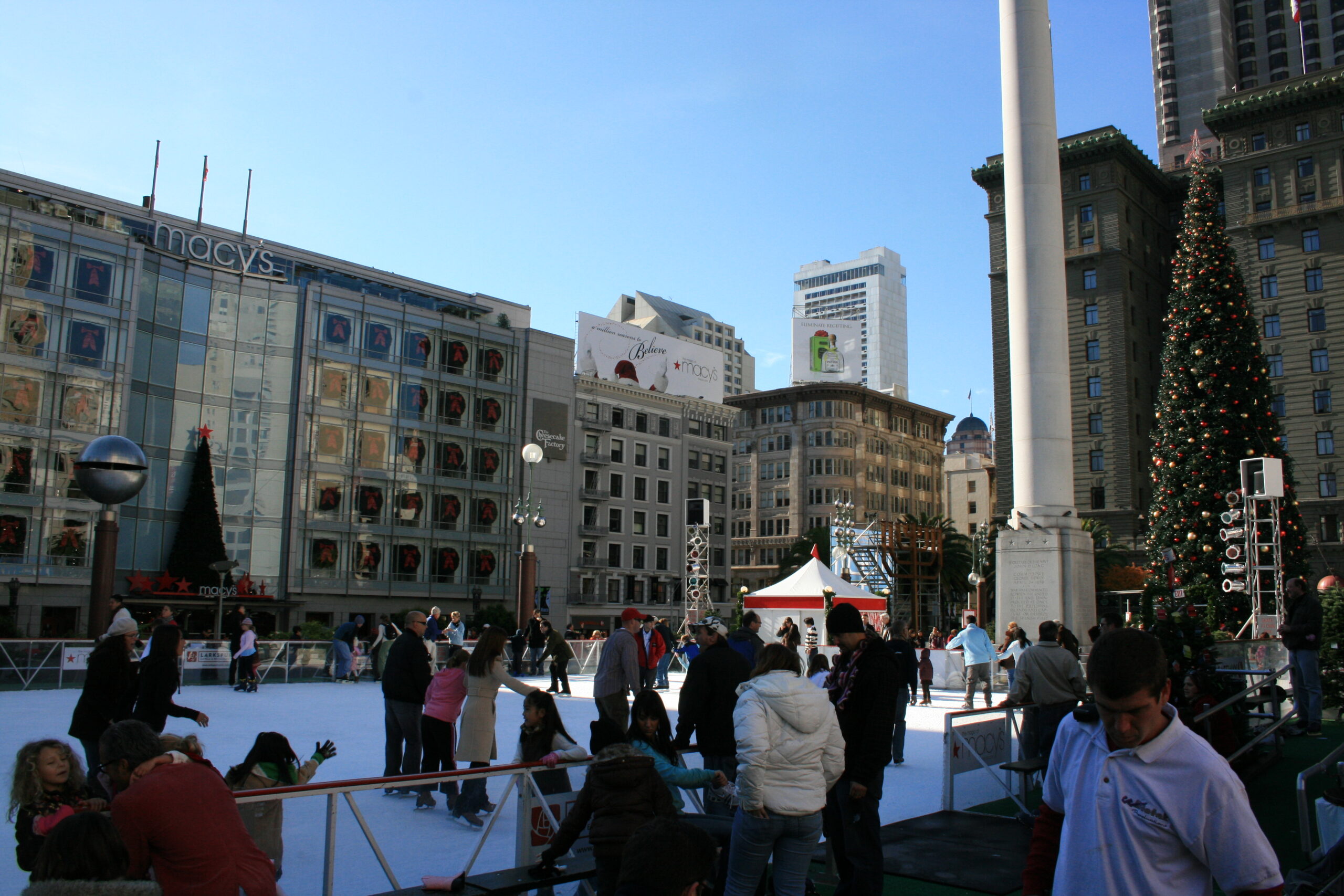 Couples skate at the Union Square Holiday Ice Rink in downtown San Francisco.