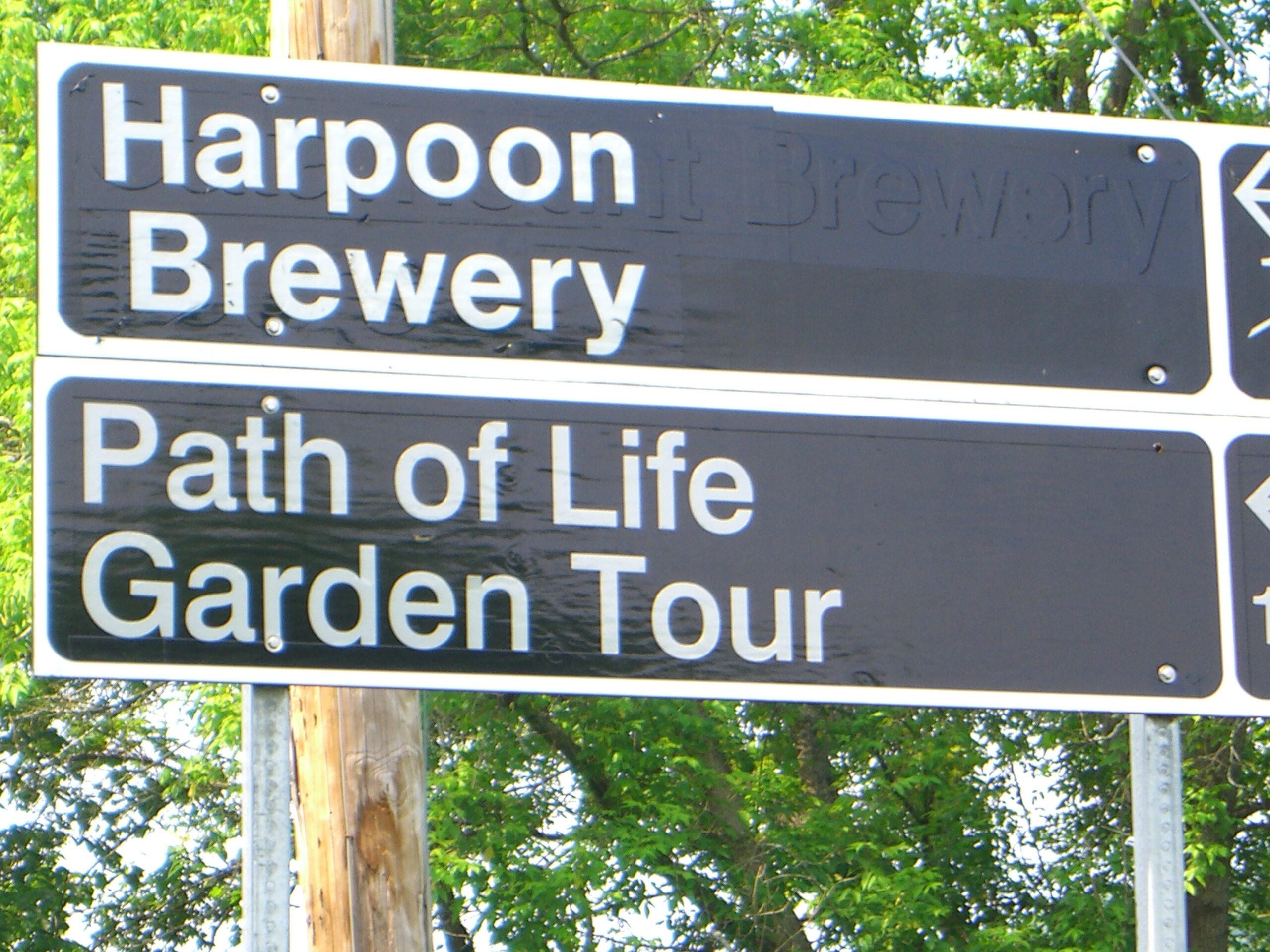 A road sign in Windsor, Vermont advertises a "Path of Life" Garden Tour.