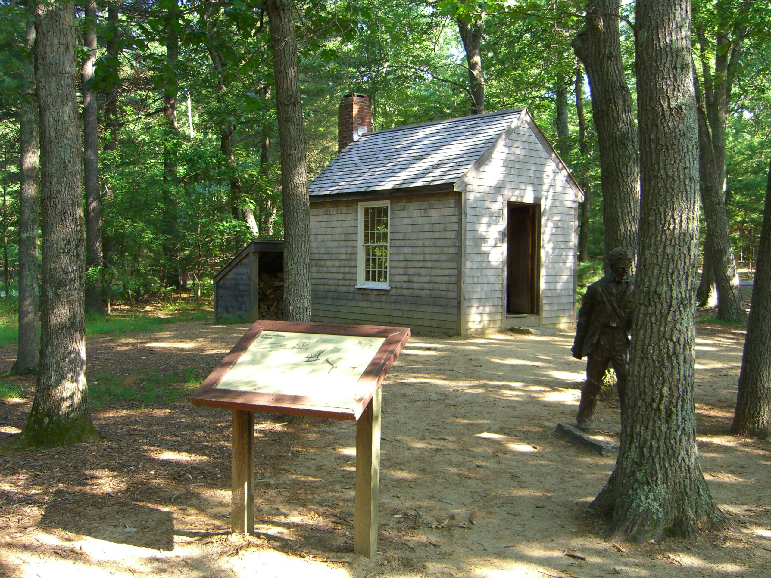 A replica of Thoreau's cabin stands near Walden Pond.