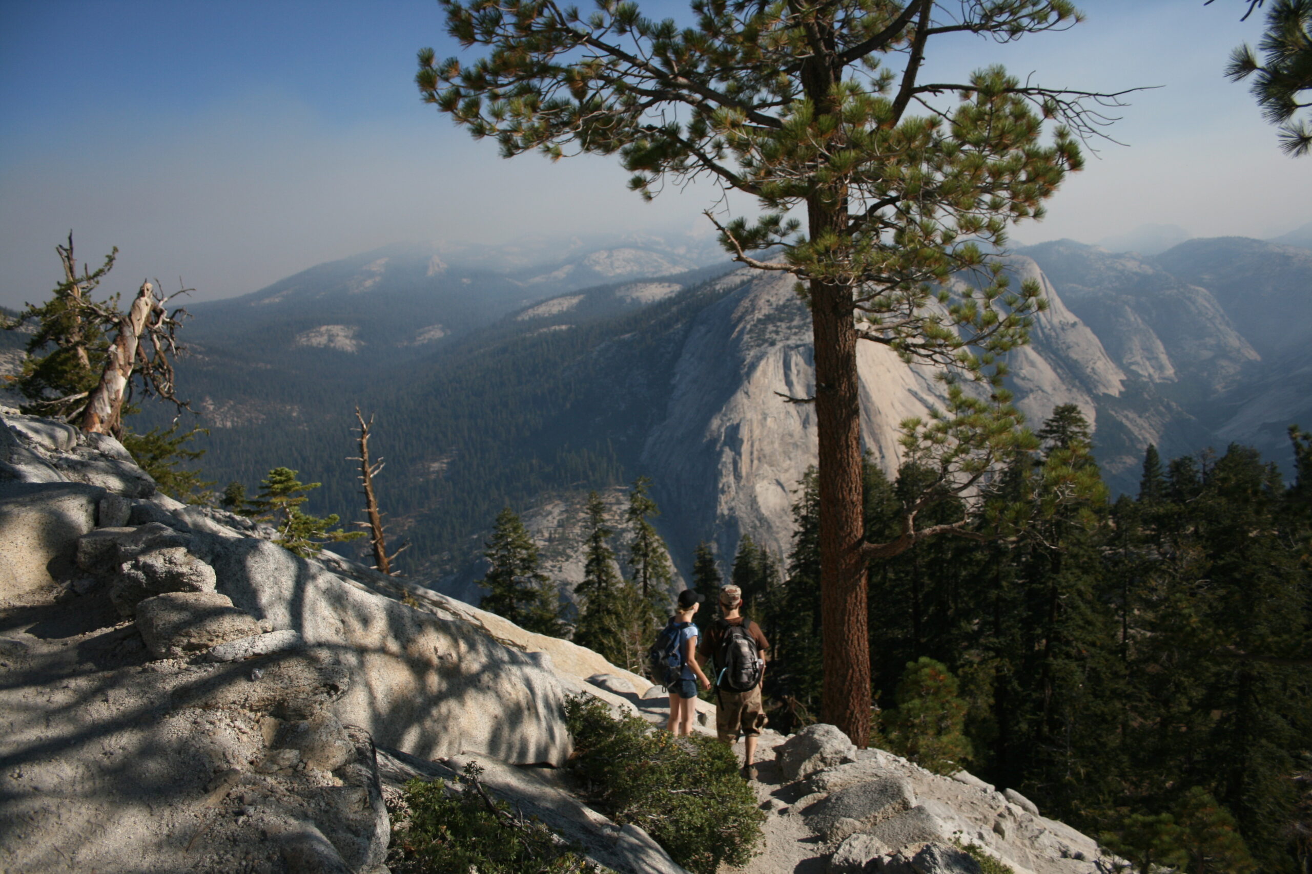 View from Half Dome sub-dome with hikers