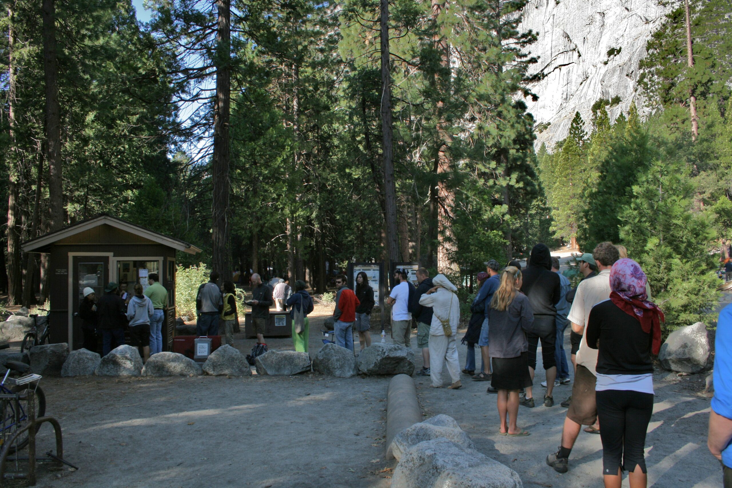 People waiting in line at Camp 4 ranger station