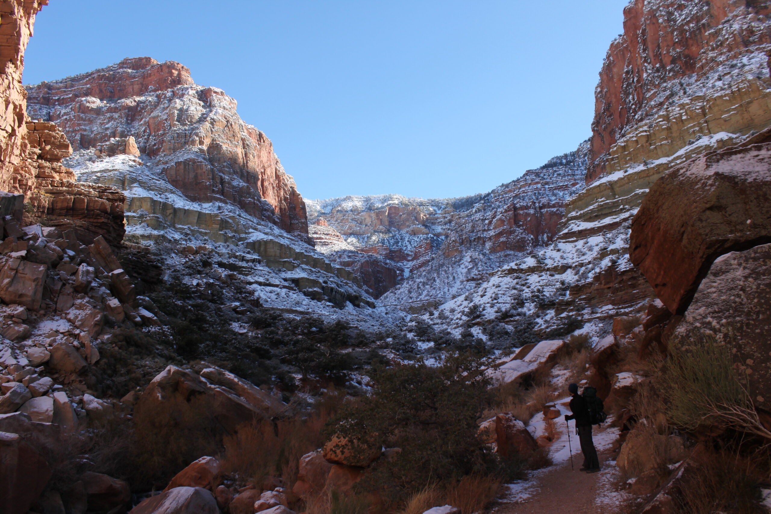 Brian looks at the snowy North Kaibab Trail.