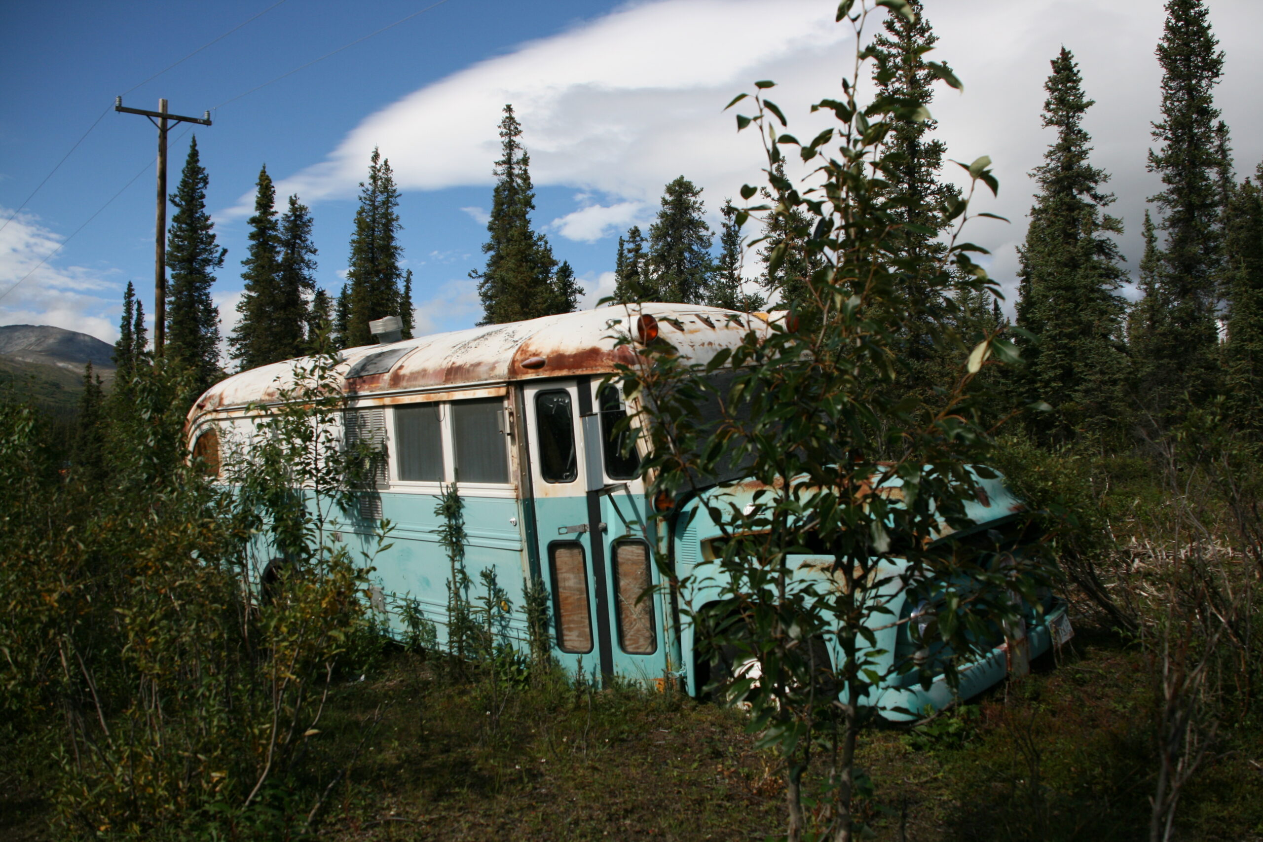 The prop bus used in lieu of the "Magic Bus" in Into the Wild sits near Cantwell, Alaska.