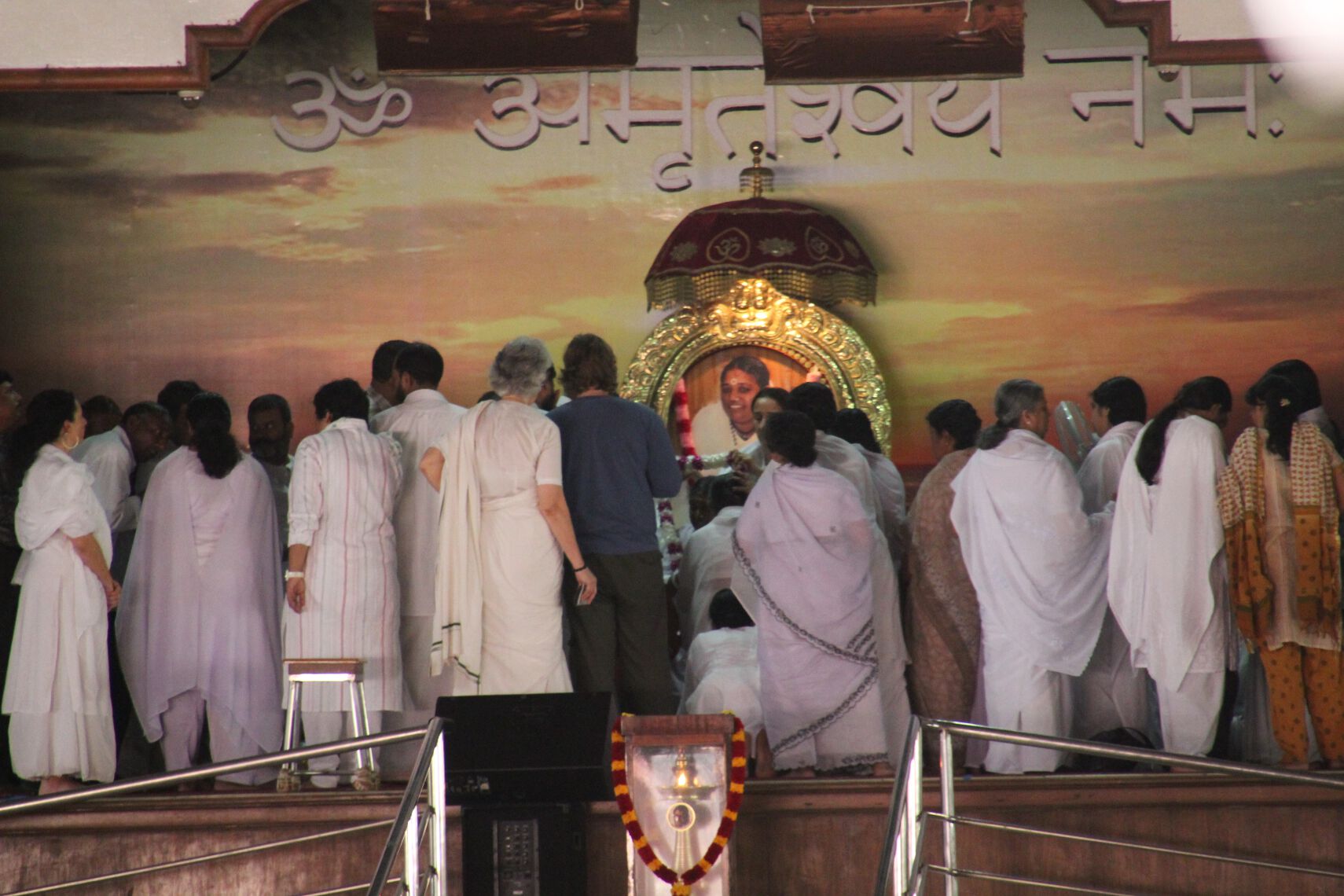 Amma hugs devotees in Amritapuri, India.