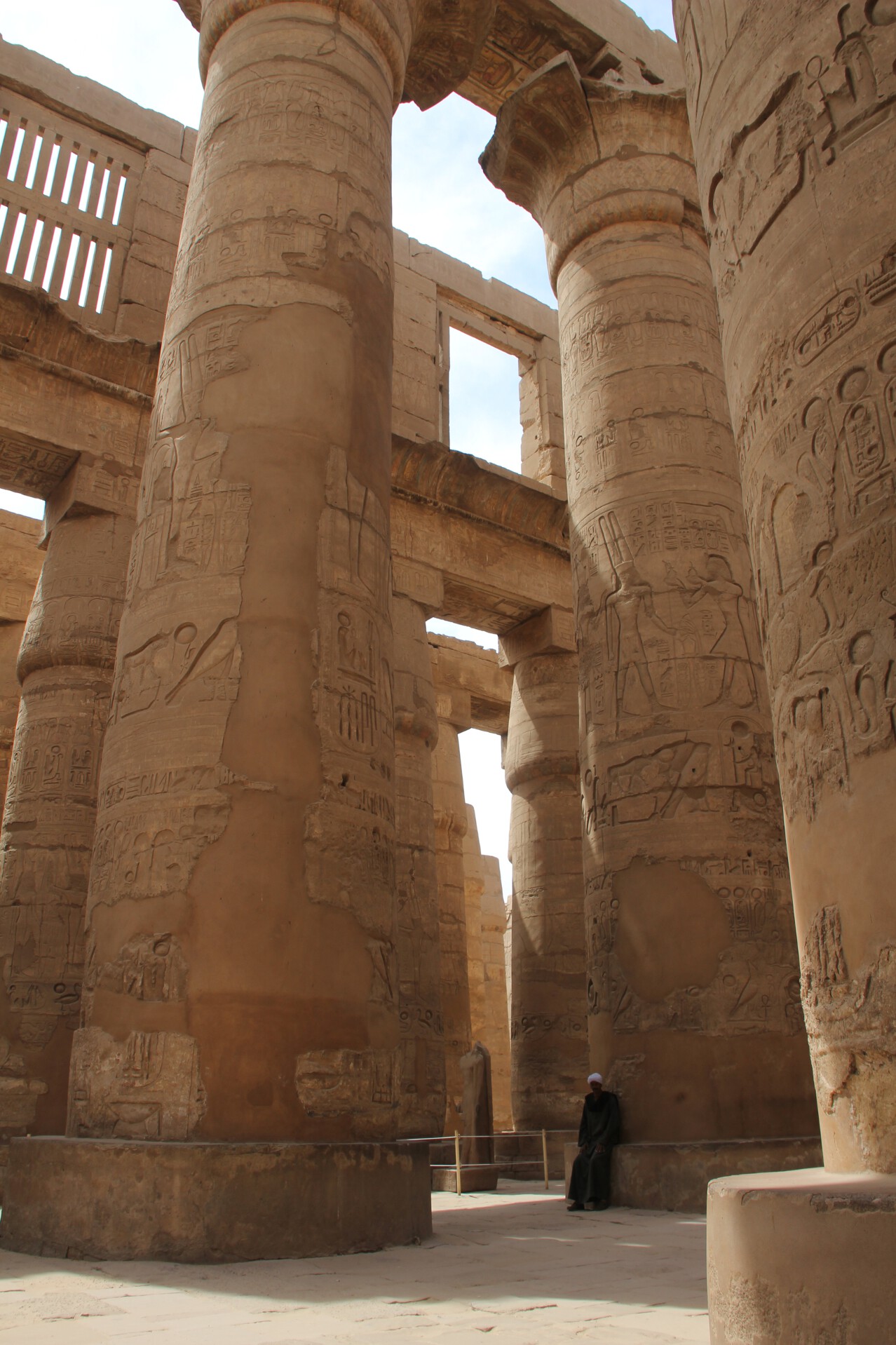 A guard keeps watch in the Temple of Amun's Great Hypostyle Hall in Karnak.