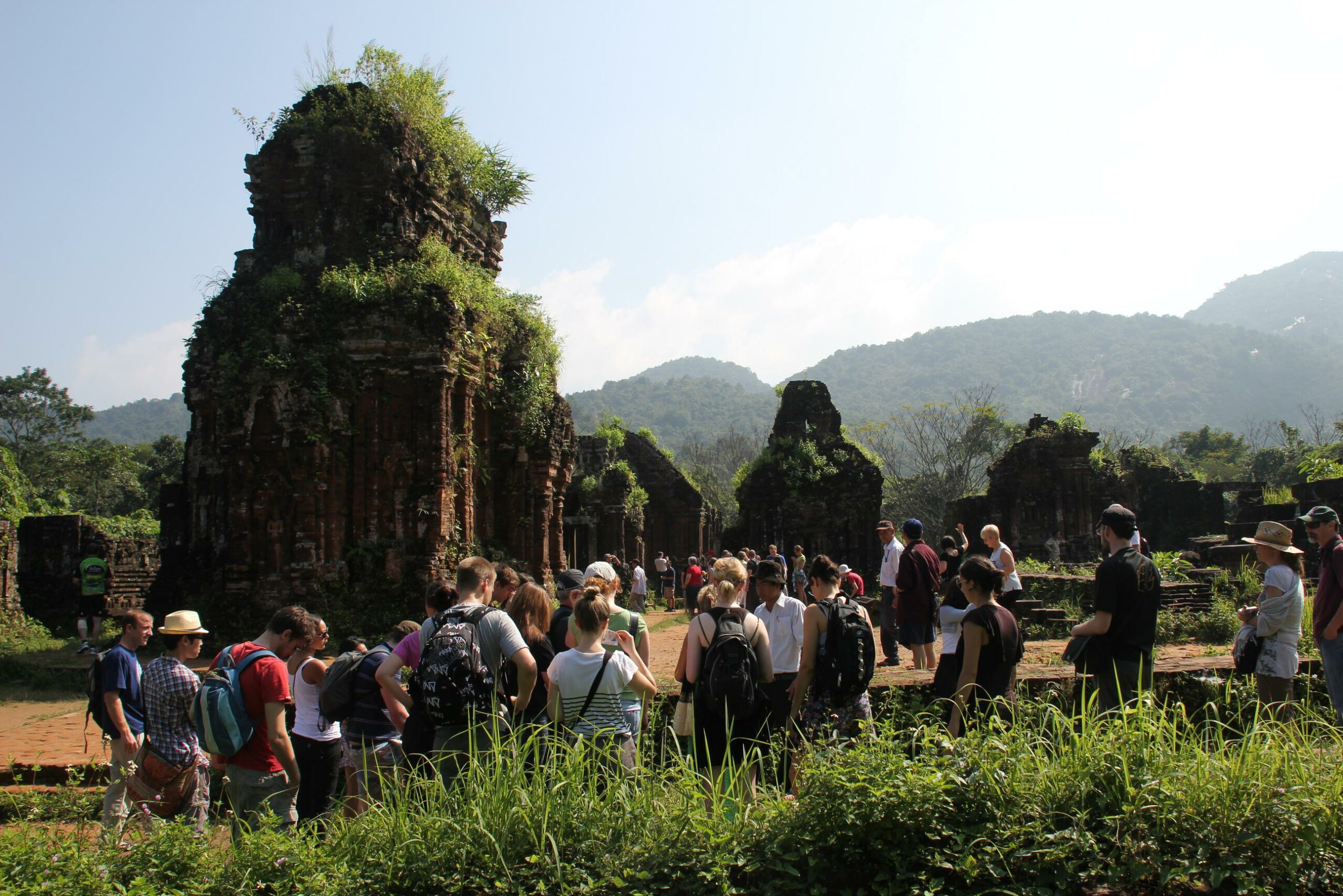 Tourists explore the ancient My Son Temple Complex near Hoi An, Vietnam.