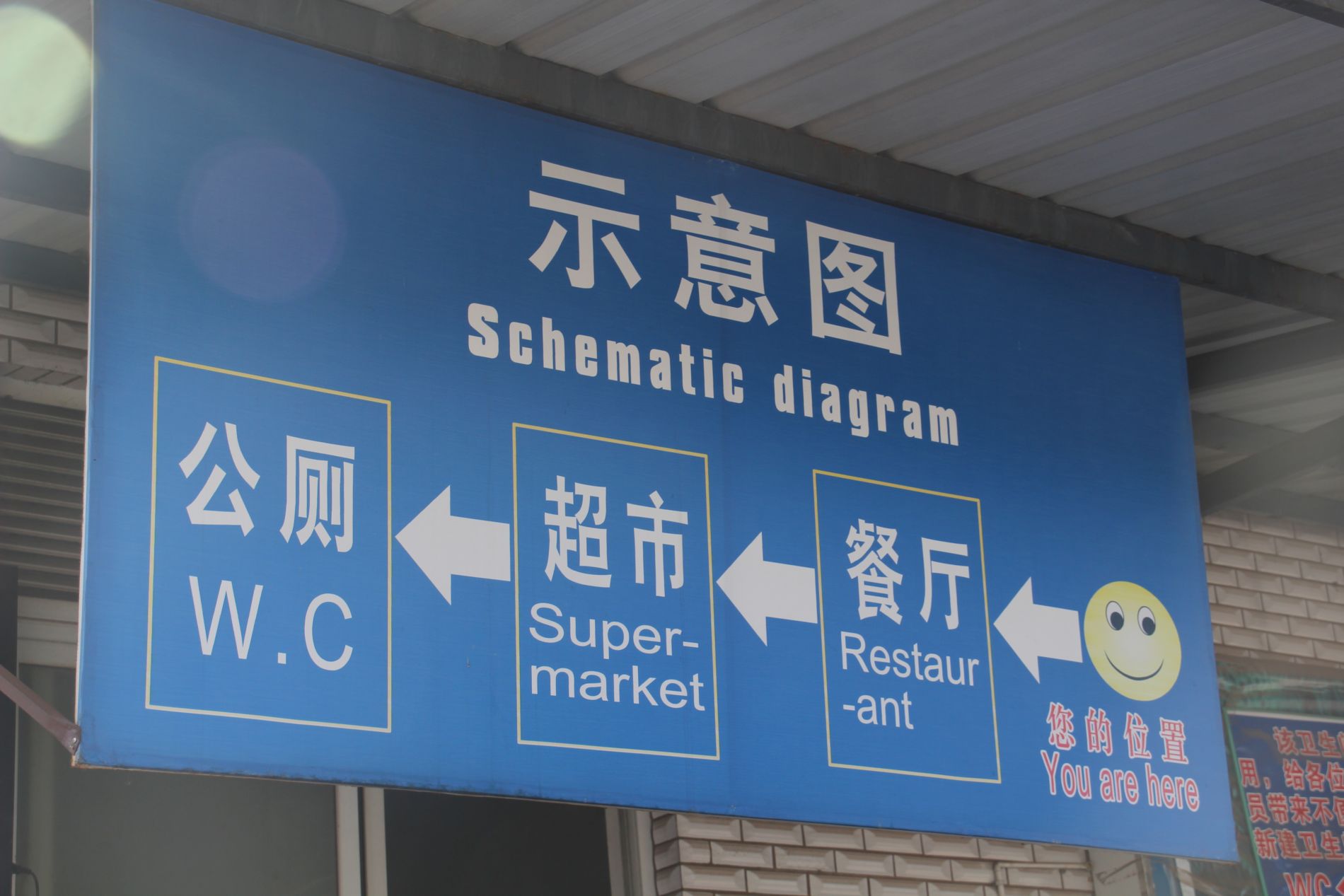 An unhelpful "schematic diagram" hangs in a bus station near D&agrave;lÇ?, China.