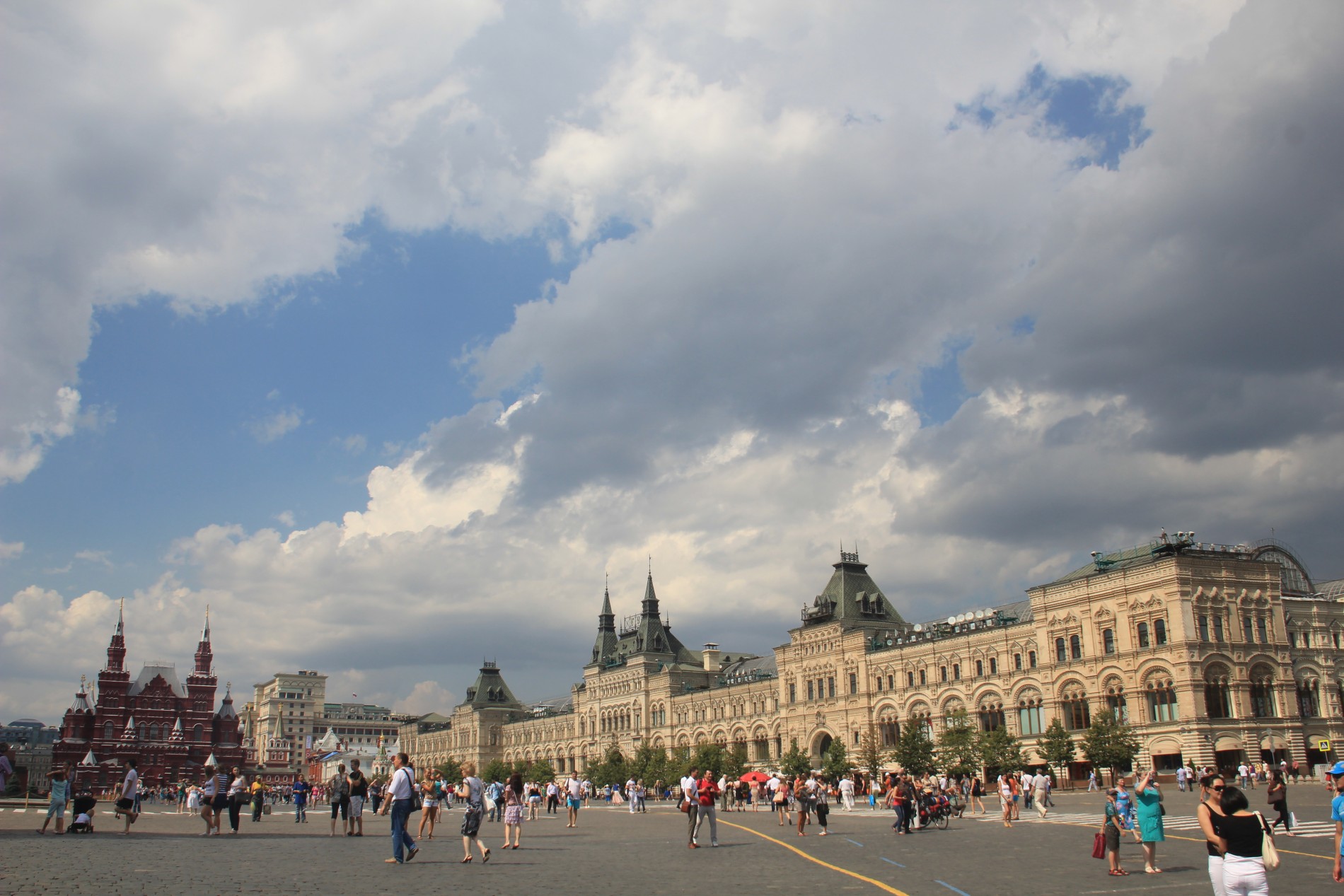 The luxury GUM department store and the State Historical Museum flank Moscow's Red Square.