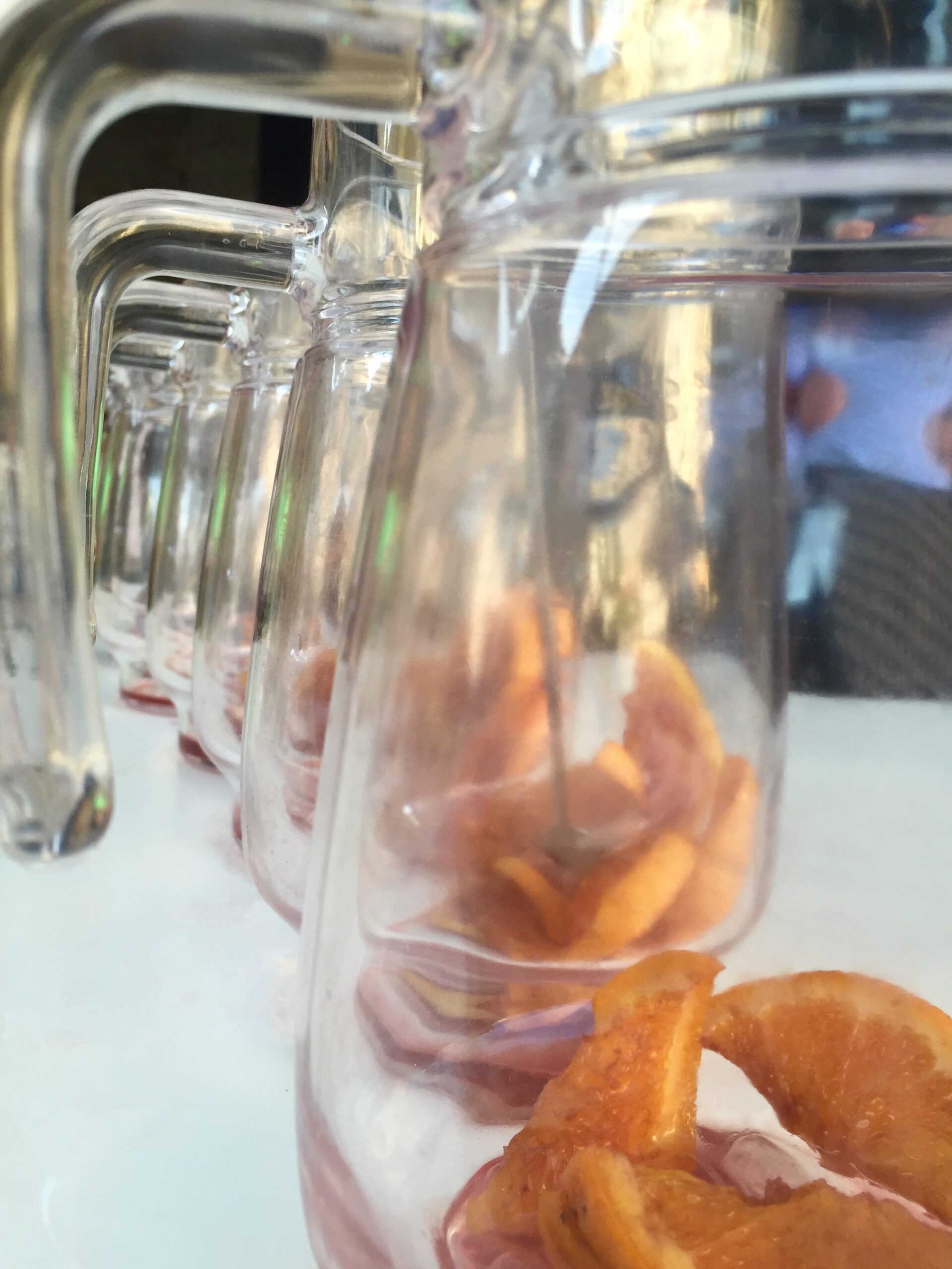 Pitchers of sangria sit on a table at Cafe Iru&ntilde;a in Pamplona, Spain.
